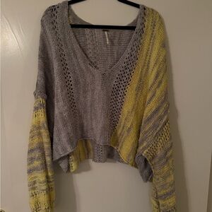 Free People V-Neck Sweater in Gray and Yellow